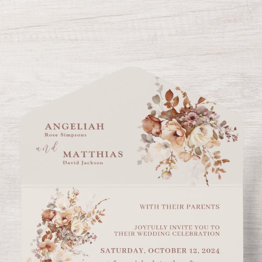 ロマンチックシンプルなの野結婚花 オールインワン招待状 (内側上部)