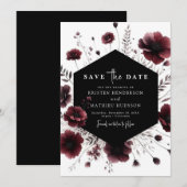 ロマンチックシンプルなバーグンディ結婚ズ セーブザデート (正面/裏面)