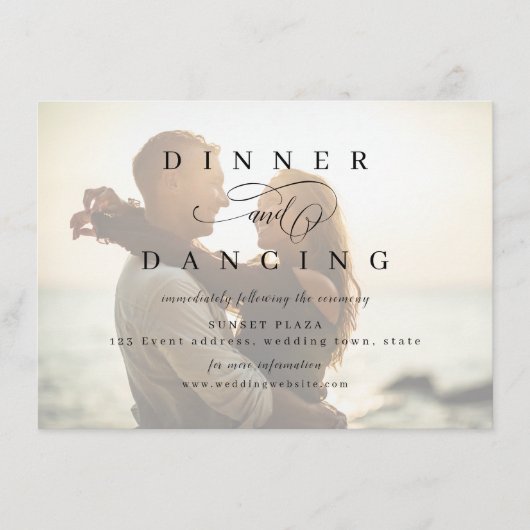 ロマンチックシンプルな台本の写真の結婚式のレセプション エンクロージャーカード (正面)