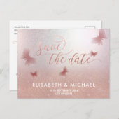 ロマンチックシンプルな蝶のバラ金ゴールド書 案内ポストカード (正面/裏面)