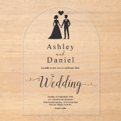 ロマンチックシンプルな黒と白のエレガントな結婚式 アクリル招待状 (正面)