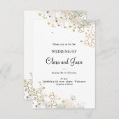 ロマンチックシンプルバラ金ゴールドフローラ 招待状 (正面/裏面)