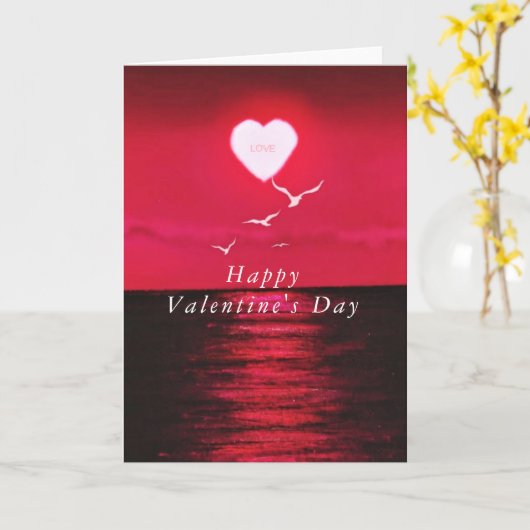 ロマンチックシーサンセットハートバレンタインズデイカード カード (黄色い花)