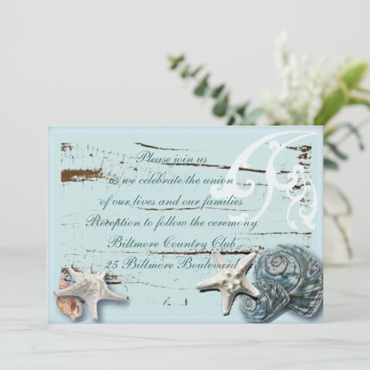 ロマンチックシーシェルビーチ結婚式 招待状 (スタンド正面)