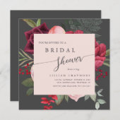 ロマンチックスクリプトブライダルブーケブライダルシャワー 招待状 (正面/裏面)