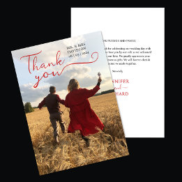 ロマンチックスタイリッシュなシックな赤い台本の書道写真 サンキューカード