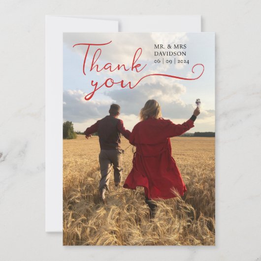 ロマンチックスタイリッシュなシックな赤い台本の書道写真 サンキューカード (正面)