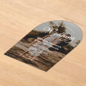 ロマンチックスタイリッシュなスクリプトオーバーレイ結婚写真 アクリル招待状 (レイダウン)