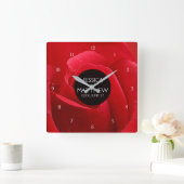 ロマンチックスタイリッシュレッドローズ結婚フローラ スクエア壁時計 (ホーム)