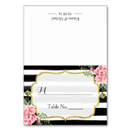 ロマンチックストライプピンクフローラ結婚ズシーティングプレイス テーブルナンバー