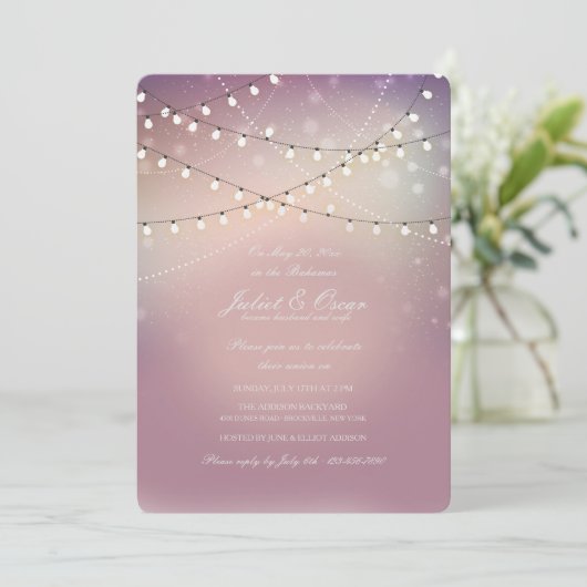 ロマンチックストランライトポスト結婚式招待状 招待状 (スタンド正面)