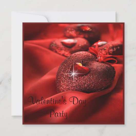 ロマンチックスパークルハートバレンタインデーパーティー 招待状 (正面)