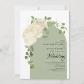 ロマンチックセージグリーンクリームバラボホフローラアーチ 招待状 (正面)