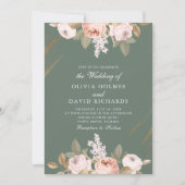 ロマンチックセージグリーンピーニー結婚式招待状 招待状 (正面)