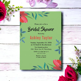 ロマンチックセージレッドローズサマーフローラブライダルシャワー 招待状