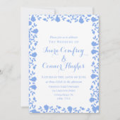 ロマンチックソフトかわいらしホワイトブルーモダンフローラ 招待状 (正面)