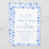 ロマンチックソフトかわいらしホワイトブルーモダンフローラ 招待状 (正面/裏面)