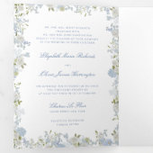 ロマンチックソフトブルーヴィンテージモノグラムクレスト結婚ズ 三つ折り招待状 (内部最初)