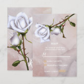 ロマンチックソフトホワイトローズエレガントフローラRSVP 出欠カード (正面/裏面)