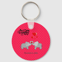 ロマンチックゾウ&赤いハートオン水玉模様