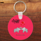 ロマンチックゾウ&赤いハートオン水玉模様 キーホルダー (正面)