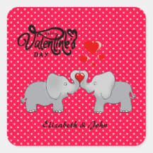 ロマンチックゾウ&赤いハートオン水玉模様