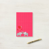 ロマンチックゾウ&赤いハートオン水玉模様 ポストイット (デスク上)