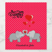 ロマンチックゾウ&赤いハートオン水玉模様 ワインラベル (シングルラベル)