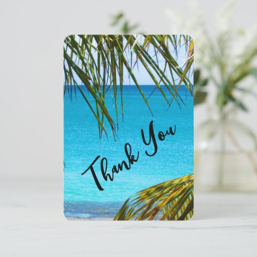 ロマンチックターコイズトロピカルビーチ結婚式感謝してい サンキューカード (スタンド正面)