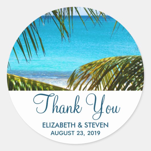 ロマンチックターコイズトロピカルビーチ結婚式感謝してい ラウンドシール (正面)