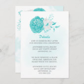 ロマンチックターコイズホワイトフローラ結婚詳細 エンクロージャーカード (正面/裏面)