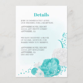 ロマンチックターコイズホワイトフローラ結婚詳細 エンクロージャーカード
