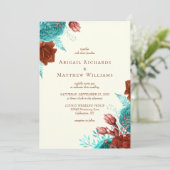 ロマンチックターコイズラストアイボリー結婚フローラ 招待状 (スタンド正面)