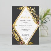 ロマンチックダイヤモンドフローラグレイブライダルシャワー 箔招待状 (立ち正面)