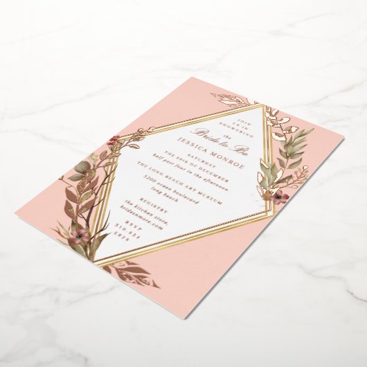 ロマンチックダイヤモンドフローラブライダルシャワー 箔招待状 (回転した状態)