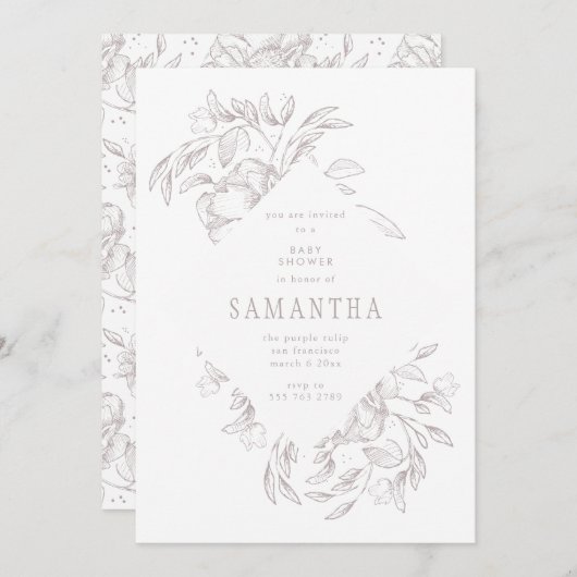 ロマンチックダイヤモンドフローラベビーシャワー招待状 招待状 (正面/裏面)