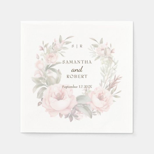 ロマンチックダスティピンクフェードフローラバラモノグラム スタンダードカクテルナプキン (正面)