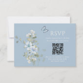 ロマンチックダスティブルーウォーター色フローラ結婚式RSVP 出欠カード (正面)
