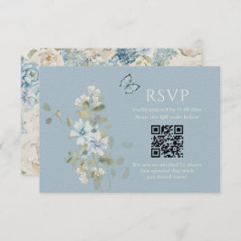 ロマンチックダスティブルーウォーター色フローラ結婚式RSVP 出欠カード