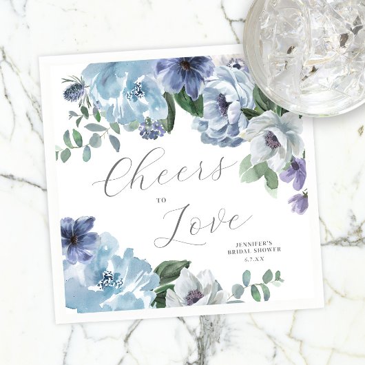 ロマンチックダスティブルーフローラブライダルシャワーパーティー スタンダードカクテルナプキン