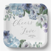 ロマンチックダスティブルーフローラブライダルシャワーパーティー ペーパープレート (正面)