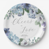 ロマンチックダスティブルーフローラブライダルシャワーパーティー ペーパープレート (正面)