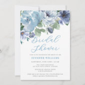 ロマンチックダスティブルーフローラブライダルシャワーパーティー 招待状 (正面)