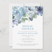 ロマンチックダスティブルーフローラブライダルシャワーパーティー 招待状 (正面)