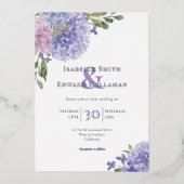 ロマンチックダスティブルー&薄紫ウォーターカラーアジサイ 箔招待状 (正面)