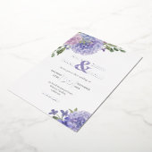 ロマンチックダスティブルー&薄紫ウォーターカラーアジサイ 箔招待状 (回転した状態)