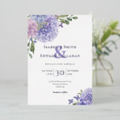 ロマンチックダスティブルー&薄紫ウォーターカラーアジサイ 箔招待状 (立ち正面)