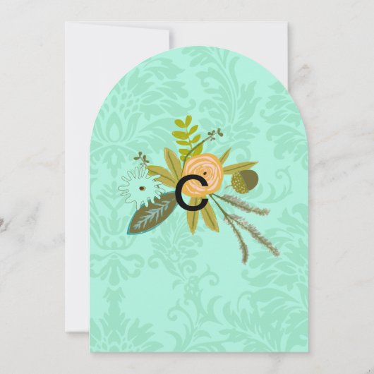 ロマンチックダマスクミントと金ゴールド結婚式招待状 招待状 (裏面)