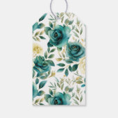ロマンチックティール（緑がかった色）クリームバラフローラブライダルシャワー ギフトタグ (裏面)