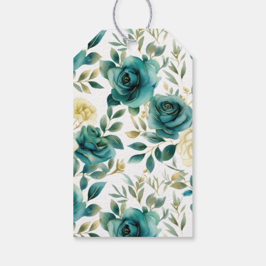 ロマンチックティール（緑がかった色）クリームバラフローラブライダルシャワー ギフトタグ (裏面)